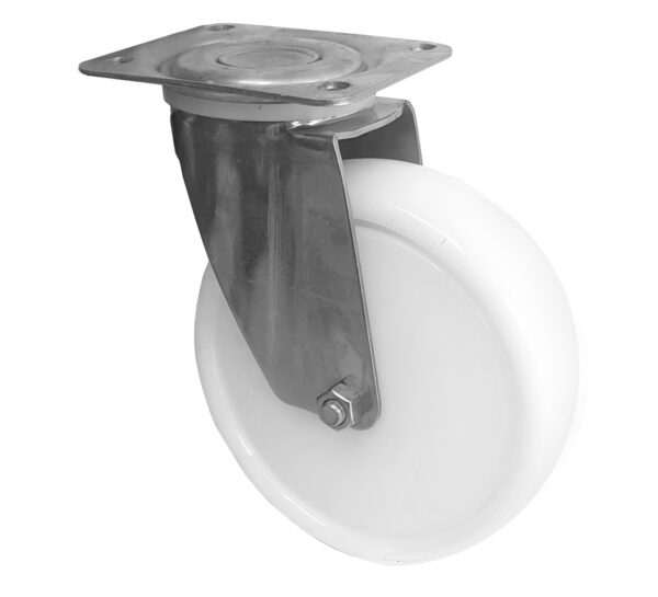 Ruota Nylon Bianco ø125x30 con Parafili Girevole Inox