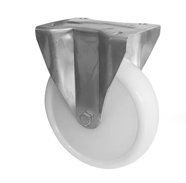Ruota Nylon Bianco ø125x30 con Parafili Fissa Inox