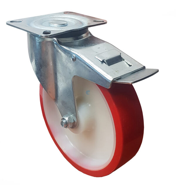 Ruota nylon poliuretano d. 100x35- Supporto Inox Rotante con Freno