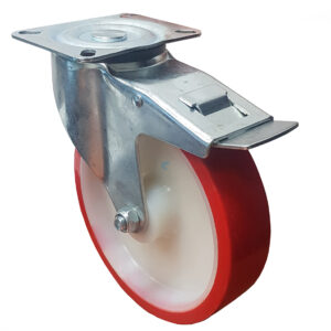 Ruota nylon poliuretano 125x35 - Supporto Rotante con Freno Acciaio inox
