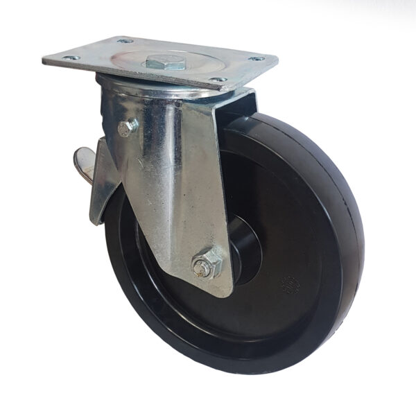 Ruota nera in resina fenolica -40° / + 280° C d.200x50 supporto girevole freno