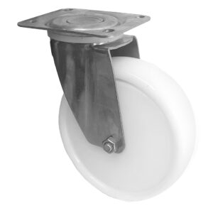 Ruota Nylon Bianco ø160x40 con Parafili Girevole Inox