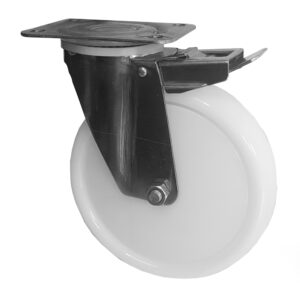 Ruota Nylon Bianco ø100x30 con parafili Girevole con Freno Inox